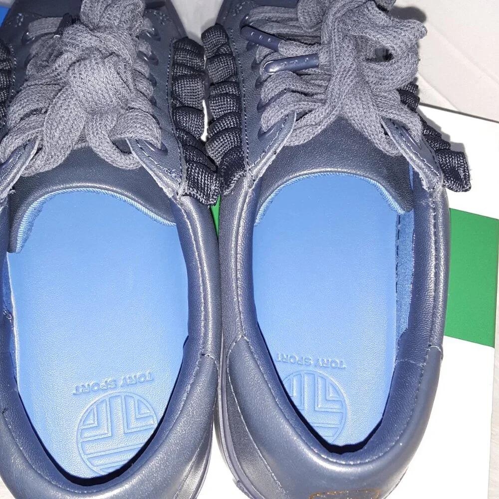 Tory Burch Sport Navy Ruffle Sneakers Round Toe Leather Shoes size 5M